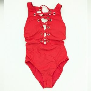 Amoressa Stevie Lace-Up One-Piece Swimsuit, Red, Women's 6